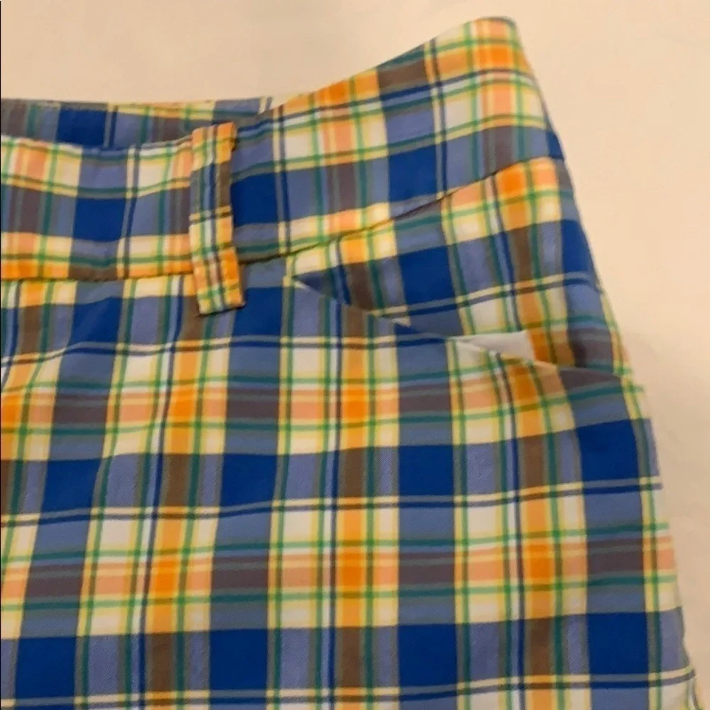 Jones New York Bermuda Golf Shorts Blue/Orange Plaid Sz 6